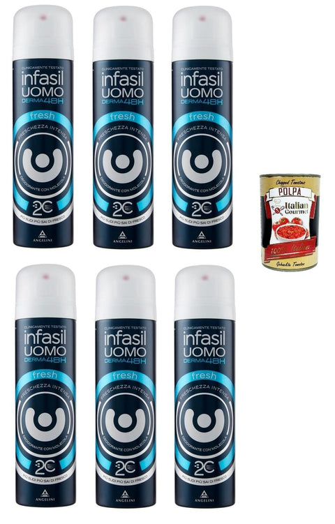 Infasil Deo Infasil Deospray für Herren Derma 48h Fresh mit Molekül 2C, intensive Frische, Deo 6x 150 ml + Italian Gourmet polpa 400g 8000036021682