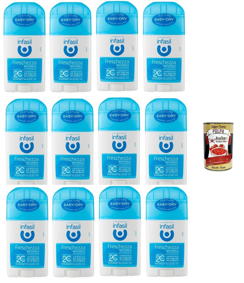 Infasil Deo Infasil Deostick Natürliche Frische mit Molekül 2C, sofortiges Gefühl von Frische, Deo 12x 40 ml + Italian Gourmet polpa 400g 8000036014066