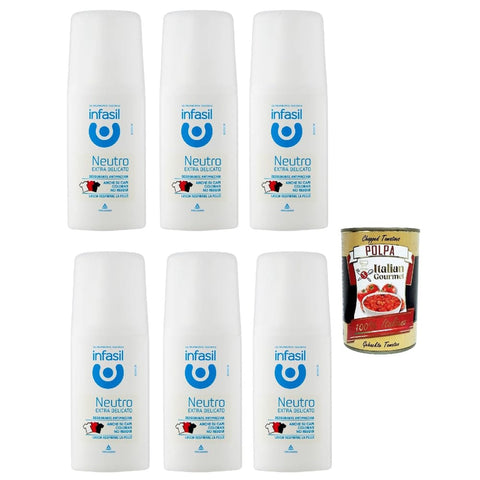 Infasil Deo Infasil Neutro extra delicato, Neutral, extra sanft, Deo Vapo, kein Gas, ohne Aluminiumsalze, Fleckenschutz, Deodorant 6x 70ml Original italienisch inkl. Italian Gourmet Polpa 400g 8000036021750