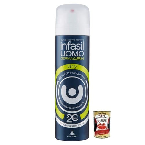Infasil Deo Infasil Uomo Derma48H Deodorante Deo Spray Dry,Trockenes Gefühl, Langanhaltend 150ml + Italian Gourmet Polpa di Pomodoro 400g Dose 8000036021675
