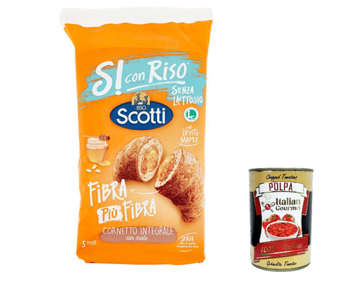 Italian Gourmet Abgepackte Gebäckstücke 12x Riso Scotti - Si con Riso - Cornetti Laktosefreie Ballaststoffe plus Ballaststoff Vollkorn-Croissant mit Honig 250g + Italian gourmet polpa 400g 8001860186899