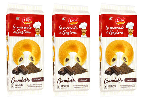 Italian Gourmet Abgepackte Gebäckstücke 3x Gastone Lago Ciambelle Cioccolato Krapfen Donuts gefüllt mit Schokoladencreme Packung à 240g, Jede Packung Enthält 6 Donuts à 40g 8004800035257