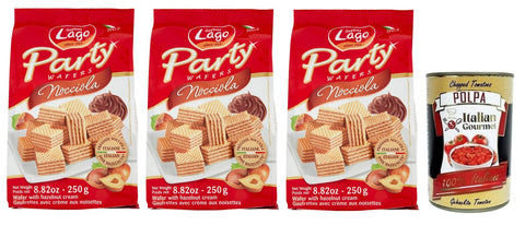 3x Gastone Lago Party Wafers Nocciola, Waffeln mit Haselnusscreme 250 g italienisch Original Pastasauce + gratis Polpa di Pomodoro 400 g Dose