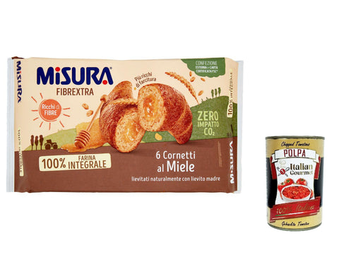 Italian Gourmet Abgepackte Gebäckstücke 3x Misura Fibraextra Cornetti Integrali Al Miele Vollkorn Croissants mit Honig 300g + Italian Gourmet polpa 400g 8002590076856