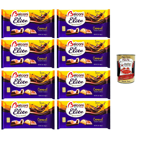 Balconi Elite Special Moments Caramel Cream Wafers Karamell-Creme-Waffeln 8x86 g italienisch Original Pastasauce + kostenlos polpa 400 g