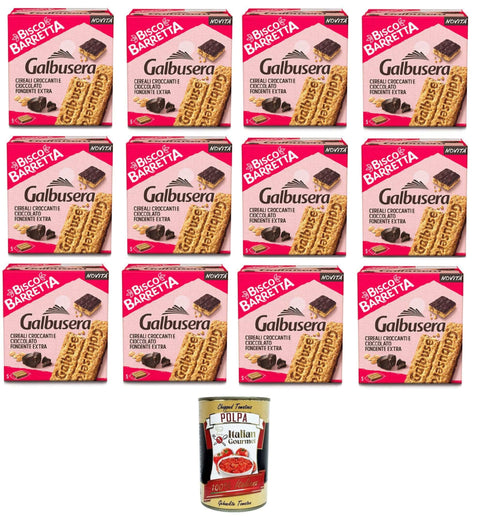 Italian Gourmet Abgepackte Gebäckstücke Galbusera Bisco barretta cereali e cioccolato fondente Bisco Müsliriegel und dunkle Schokolade 12x230g+ Italian Gourmet polpa 400g 8032804040014
