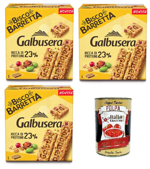 Italian Gourmet Abgepackte Gebäckstücke Galbusera BiscoBarretta Ricca di proteine Bisco-Riegel Reich an Proteinen 3x 180gr + Italian Gourmet polpa 400g 8032804040014