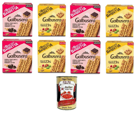 Italian Gourmet Abgepackte Gebäckstücke Galbusera Testpaket Biscobarretta Bisco Müsliriegel und dunkle Schokolade 4x230g Bisco-Riegel Reich an Proteinen 4x 180gr+ Italian Gourmet polpa 400g