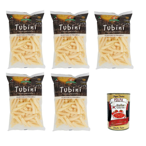 Gecchele Tubini snack a base di Patate Snack auf Kartoffelbasis 5x 100 gr Abgepackte Gebäckstücke italienisch Original