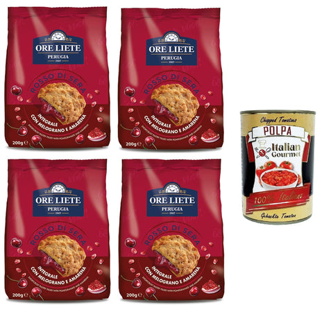 Perugina Ore Liete Rosso Di sera Biscotto integrale Con Melograno e Amarena Rot Abends Vollkornkeks mit Granatapfel und Schwarzkirsche 4x200 gr italienisch Original