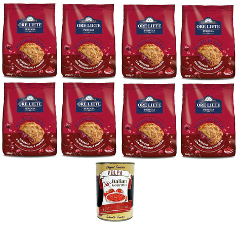 Perugina Ore Liete Rosso Di sera Biscotto integrale Con Melograno e Amarena Rot Abends Vollkornkeks mit Granatapfel und Schwarzkirsche 8x200 gr italienisch Original