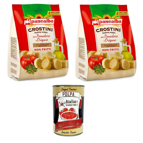 Panealba Crostini Multipack Gusto Pizza Mit Tomate und Oregano 2x168 g italienisch Original Snack + kostenlos polpa 400 g