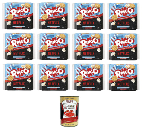 Italian Gourmet Abgepackte Gebäckstücke Pavesi Ringo Pop Kekse gefüllt mit Sahne mit Popcorngeschmack -12x 165 gr+ Italian Gourmet polpa 400g 8032804040014