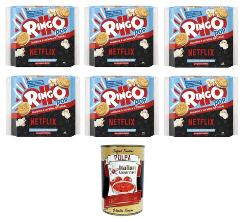 Pavesi Ringo Pop Kekse gefüllt mit Sahne mit Popcorngeschmack 6x 165 gr Abgepackte Gebäckstücke italienisch Original