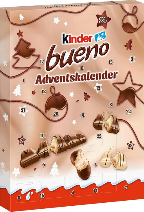 Italian Gourmet Adventskalender Kinder Bueno Calendario dell'Avvento Adventskalender 181g – Schokoladenfüllung mit Haselnusscreme – Perfekt für Weihnachten