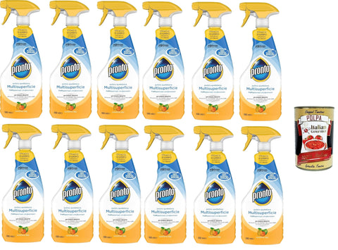 Italian Gourmet Allzweckreiniger Pronto Detergente Multisuperficie Agrumi pH-Balanced Mehrflächenreiniger, Zitrusduft, Recycelbare Flasche, Trigger Reinigungsmittel 12x 500ml Packung + Italian Gourmet polpa 400g 8032804040014