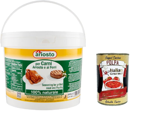 Italian Gourmet Aromapulver Ariosto Per Carni Arrosto o ai Ferri für gebratenes oder gegrilltes Fleisch 2500gr + Italian Gourmet polpa 400g 8006390001162