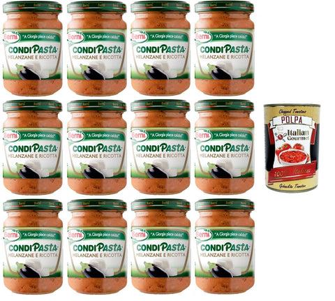 Italian Gourmet Aufstriche & Dips Berni Condipasta Melanzane e Ricotta Auberginen- und Ricotta-Konfitüre-Gewürz für erste Gänge und Bruschetta 12x130gr+ Italian Gourmet polpa 400g 8032804040014