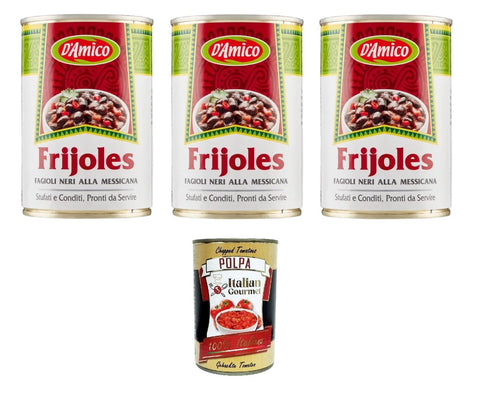 Italian Gourmet Backmarzipan D'Amico Frijoles Fagioli Neri alla Messicana Schwarze Bohnen nach mexikanischer Art 3x400gr + Italian Gourmet polpa 400g 8032804040014