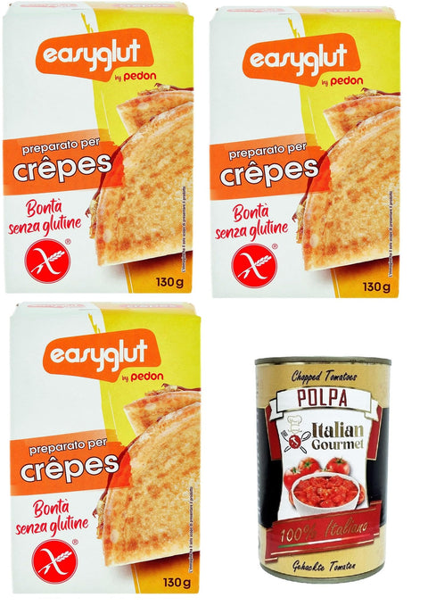 Italian Gourmet Backpulver Pedon Easyglut preparato per crèpes senza glutine Zubereitung für glutenfreie Crèpes 3x 130gr +Italian Gourmet Polpa di Pomodoro 400gr 8032804040014