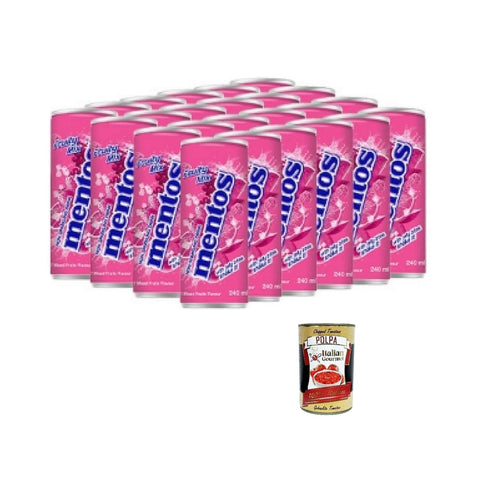 Italian Gourmet Bitter Lemon Mentos Fruity Mix, Erfrischungsgetränk mit Fruchtgeschmack und Kokosnussgeleestückchen, 24x240 ml+ Italian Gourmet polpa 400g 8032804040014