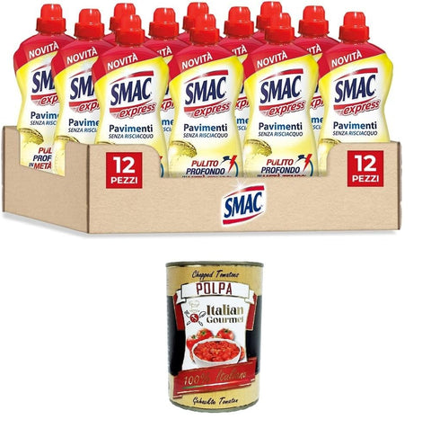 Italian Gourmet Bodenreinigung Smac Express – Zitrusfrische Böden, Reinigungsmittel für mehrere Oberflächen, Reinigungswirkung ohne Ausspülen, 12x1000 ml + Italian Gourmet polpa 400g 8032804040014