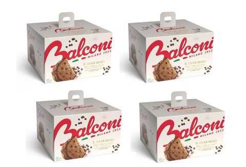 Italian Gourmet Brot & Backwaren 4x Balconi Panettone Gran Moro – Italienischer Panettone mit Kakao-Teig & Schokoladendrops, 12 Stunden natürliche Teigführung, 750 g