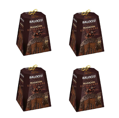 Italian Gourmet Brot & Backwaren 4x Balocco Maxicioc Pandoro Extra Dark – Italienischer Weihnachtskuchen mit extra dunkler Schokolade – 800g – Premium-Tradition aus Italien