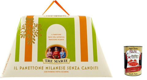 Italian Gourmet Brot & Backwaren 4x Tre Marie Panettone Milanese senza canditi, tuttuvetta, ohne kandierte, mit Früchte mit Rosinen 1kg + Italian gourmet polpa 400g 8004205030031