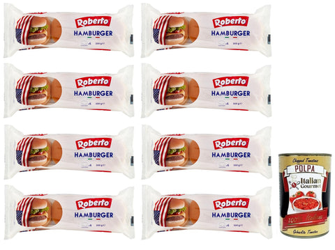 Roberto Hamburger Brot Packung mit Jede Packung enthält 6 Hamburger Buns 300 g 8x italienisch Original Pastasauce + gratis Polpa di Pomodoro 400 g Dose