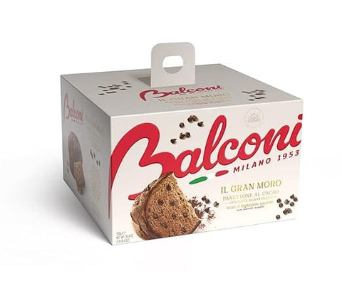Italian Gourmet Brot & Backwaren Balconi Panettone Gran Moro – Italienischer Panettone mit Kakao-Teig & Schokoladendrops, 12 Stunden natürliche Teigführung, 750 g