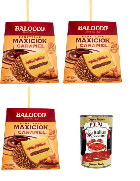 Italian Gourmet Brot & Backwaren Balocco Maxiciok Panettone Caramel Karamell 3 x 800gr + Italian Gourmet polpa 400g 8032804040014