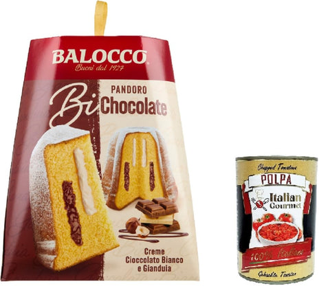 Italian Gourmet Brot & Backwaren Balocco Pandoro BI-Chocolate Mit weißer Schokolade und Gianduiacreme 800gr + Italian Gourmet polpa 400g 8032804040014