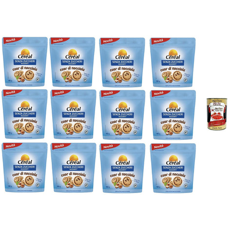 Céréal SENZA ZUCCHERI Cuor di Nocciola Kekse ohne Zuckerzusatz, mit Haselnuss und Kakaocreme, Frischesparpackung,12x 180 g italienisch Original