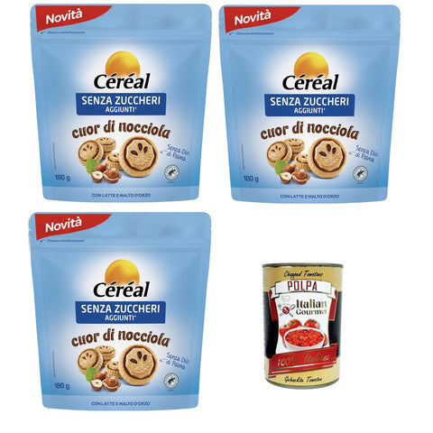 Céréal SENZA ZUCCHERI Cuor di Nocciola Kekse ohne Zuckerzusatz, mit Haselnuss und Kakaocreme 3x180g Original italienisch