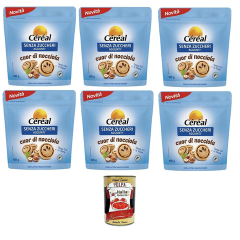 Céréal SENZA ZUCCHERI Cuor di Nocciola Kekse ohne Zuckerzusatz, mit Haselnuss und Kakaocreme 6x180g Original italienisch