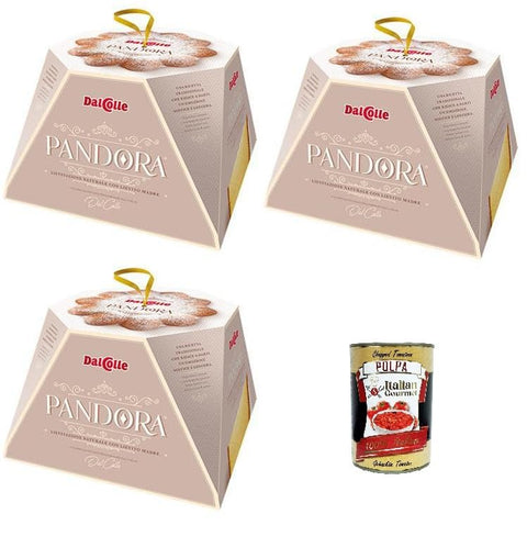 Italian Gourmet Brot & Backwaren Dal Colle Pandora Pandoro Classico Natürlicher Sauerteig mit Mutterhefe 3x750gr + Italian Gourmet polpa 400g 8032804040014