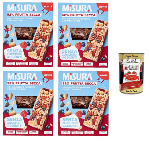 Misura Barretta con Frutta Secca Cioccolato Fondente e Frutti di BoscoRiegel mit Trockenfrüchten dunkler Schokolade und Beeren | Ohne Zuckerzusatz 4x120 g