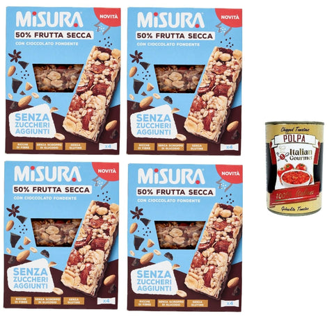 Misura Barretta con Frutta Secca e Cioccolato Fondente Riegel mit Trockenfrüchten und dunkler Schokolade | Ohne Zuckerzusatz 4x120 gr italienisch Original