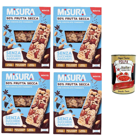 Misura Barretta con Frutta Secca e Cioccolato Fondente Riegel mit Trockenfrüchten und dunkler Schokolade | Ohne Zuckerzusatz 4x120 gr italienisch Original