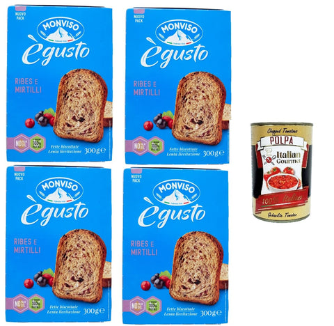 Monviso Fette Biscottate con Ribes e Mirtilli Zwieback mit Johannisbeeren und Blaubeeren 4x300 gr italienisch Original