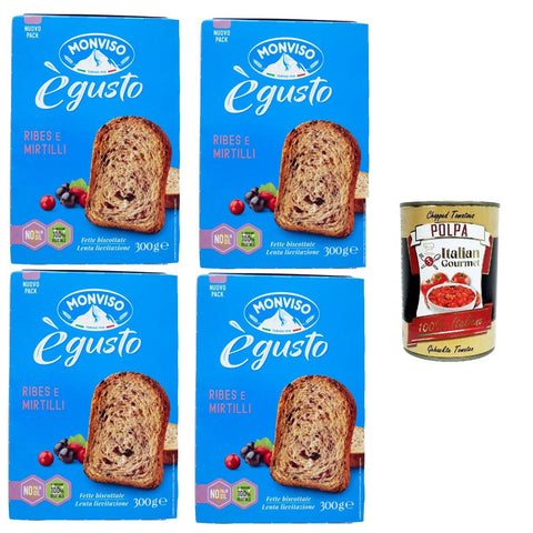 Monviso Fette Biscottate con Ribes e Mirtilli Zwieback mit Johannisbeeren und Blaubeeren 4x300 gr italienisch Original