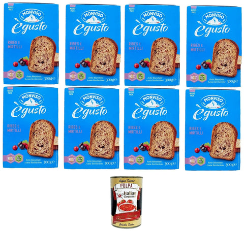 Monviso Fette Biscottate con Ribes e Mirtilli Zwieback mit Johannisbeeren und Blaubeeren 8x300 g italienisch Original Kekse + gratis polpa 400 g