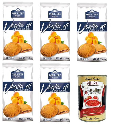 Italian Gourmet Brot & Backwaren Ore Liete Perugia- Voglia Di Biscotti di frolla ripieni di Albicocca Lust auf mit Aprikosen gefüllte Mürbeteigkekse 5x200gr+ Italian Gourmet polpa 400g 8032804040014