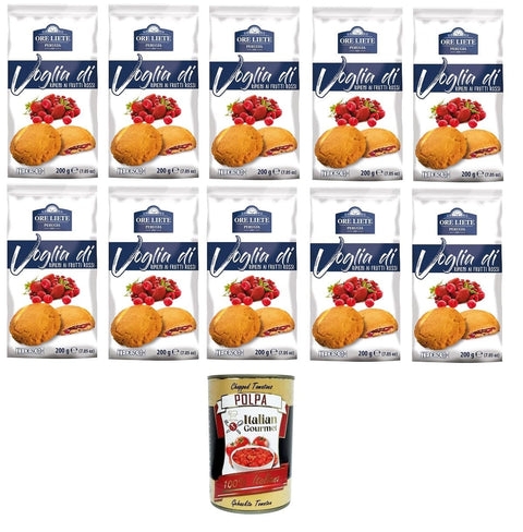 Ore Liete Perugia- Voglia Di Biscotti di frolla ripieniai frutti rossi Lust auf Mürbeteigkekse gefüllt mit roten Früchten 10x200 g italienisch Original + gratis