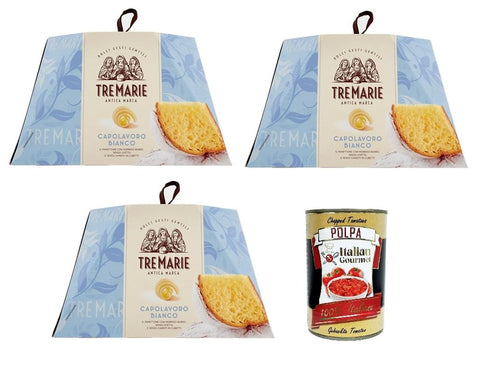 Italian Gourmet Brot & Backwaren Tre Marie Il Capolavoro Bianco - Magie der Begegnung zwischen Panettone und Pandoro - Traditionelles Weihnachtsdessert - Weihnachts Kuchen -3x 800g + Italian Gourmet polpa 400g 8032804040014