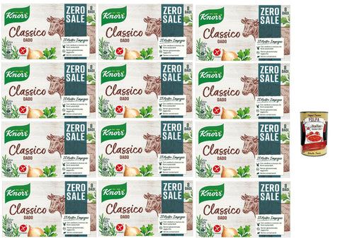 Italian Gourmet Brühe 12x Knorr Dado Classico Zero Sale, Brühwürfel mit Gemüse und Rindfleisch aus nachhaltiger Forstwirtschaft, salzfrei, glutenfrei, laktosefrei, ohne Farbstoffe + Italian Gourmet polpa 400g 8032804040014