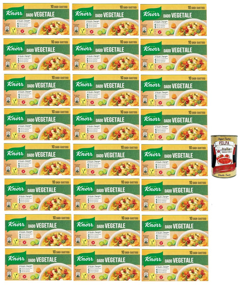 Italian Gourmet Brühe 24x Knorr Dado Vegetale, dado brodo Suppen würfel Brühe 10 pz, Nachhaltige Gemüsebrühe, glutenfrei, Laktose und Konservierungsmittel, für Suppen, Gemüsebrühwürfel + Italian Gourmet polpa 400g 8032804040014