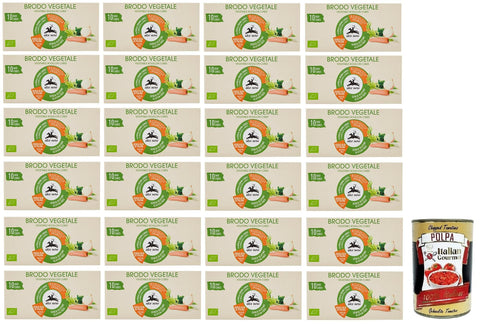 Italian Gourmet Brühe & Fond 24x Alce Nero Brodo Vegetale,Zubereitet für Bio-Brühe in Würfeln,Packung mit 100g, jede Packung enthält 10 Bio-Gemüsebrühwürfel à 10g + Italian Gourmet Polpa di Pomodoro 400g Dose 8009004810167