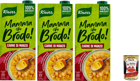 Italian Gourmet Brühe & Fond 3x Knor Mamma che brodo! Carne Manzo Rindfleisch 1lt + Italian Gourmet polpa 400g 8720182716361